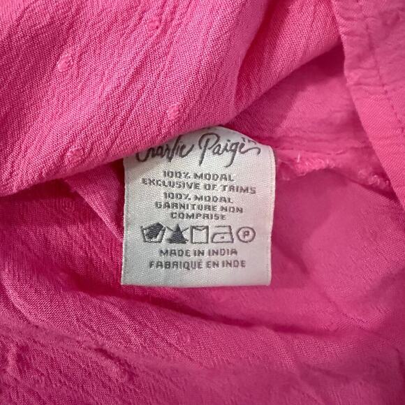 Charlie Paige Pink Boho Floral Girly Western V Neck Babydoll Top Size XL - Picture 5 of 5